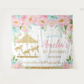 Roze Mint Bloemencarrousel 1e Verjaardag Welkom Wandkleed (Voorkant (horizontaal))