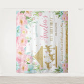 Roze Mint Bloemencarrousel 1e Verjaardag Welkom Wandkleed (Voorkant)