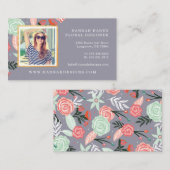 Roze & Mint Bloementuin & Goud Foto Lijst Visitekaartje (Voorkant / Achterkant)