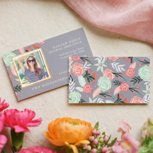 Roze & Mint Bloementuin & Goud Foto Lijst Visitekaartje