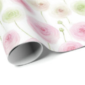 Roze Mint Bloemige Ranunculus Verjaardag Cadeaupapier (Rol Hoek)