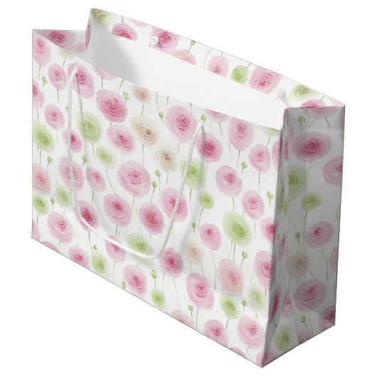 Roze Mint Bloemige Ranunculus Verjaardag Groot Cadeauzakje (Voorkant Gekanteld)