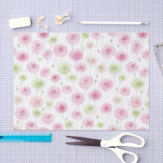 Roze Mint Bloemige Ranunculus Verjaardag Tissuepapier (Craft)