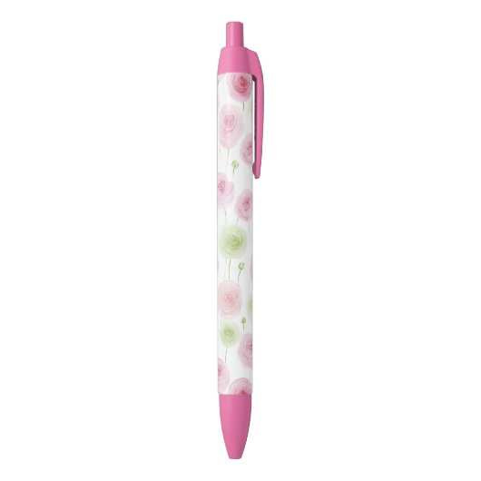 Roze Mint Bloemige Ranunculus Zwarte Inkt Pen (Achterkant (Verticaal))