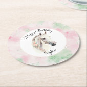 Roze Mint Bloemige Witte Paard Verjaardag Ronde Kartonnen Onderzetter (Gebogen)