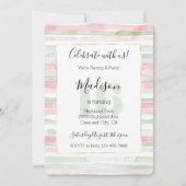 Roze Mint Blush Strepen 16e Verjaardag Kaart (Voorkant)