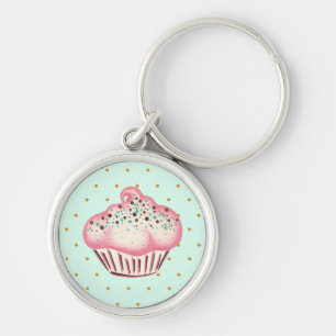 Roze Mint Chocolade Cupcake Sleutelhanger