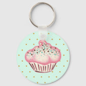 Roze Mint Chocolate Cupcake Sleutelhanger (Voorkant)