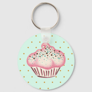 Roze Mint Chocolate Cupcake Sleutelhanger