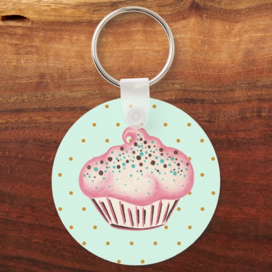 Roze Mint Chocolate Cupcake Sleutelhanger (Voorkant)