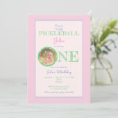 Roze Mint Crawl Walk Pickleball Thema 1e Verjaarda Kaart (Staand voorkant)
