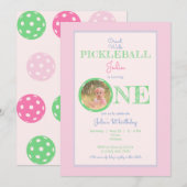 Roze Mint Crawl Walk Pickleball Thema 1e Verjaarda Kaart (Voorkant / Achterkant)