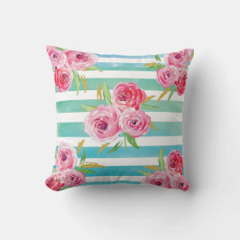 Roze, Mint en Gold floral Pillow. Kussen