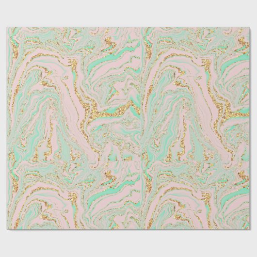 Roze Mint en Gold Marbling Cadeaupapier (Vlak)