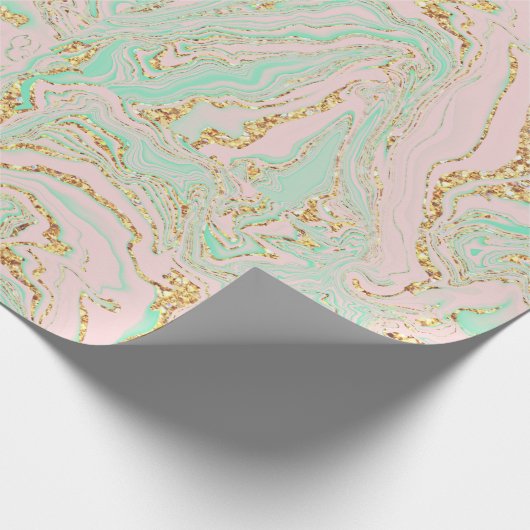 Roze Mint en Gold Marbling Cadeaupapier (Hoek)