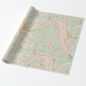 Roze Mint en Gold Marbling Cadeaupapier (Uitgerold)