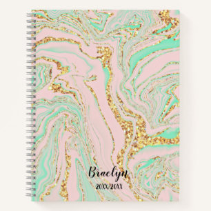 Roze Mint en Gold Marbling Notitieboek
