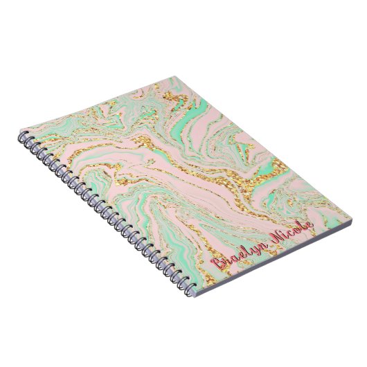 Roze Mint en Gold Marbling Notitieboek (Rechterzijde)