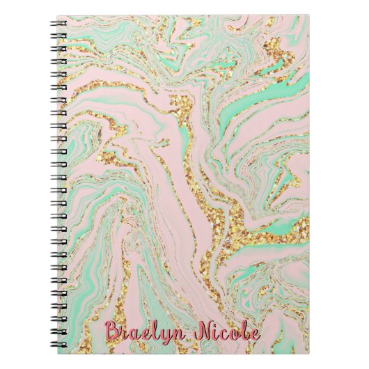 Roze Mint en Gold Marbling Notitieboek (Voorkant)