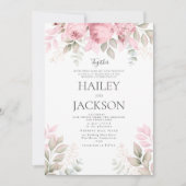 Roze mint en witte magnolia bloem bruiloft kaart (Voorkant)