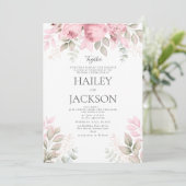 Roze mint en witte magnolia bloem bruiloft kaart (Staand voorkant)