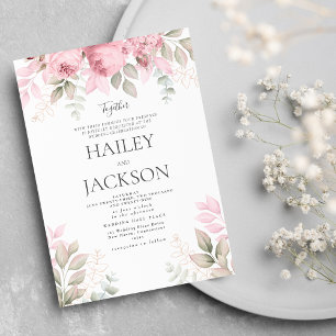 Roze mint en witte magnolia bloem bruiloft kaart