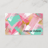 Roze Mint Faux Gold Brush Strokes Abstract Visitekaartje (Voorkant)