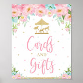 Roze Mint Floral Carousel Birthday Cards en Gifts Poster (Voorkant)