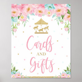 Roze Mint Floral Carousel Birthday Cards en Gifts Poster