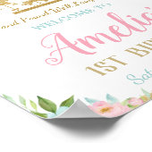 Roze Mint Floral Carrousel 1e verjaardag Poster (Hoek)