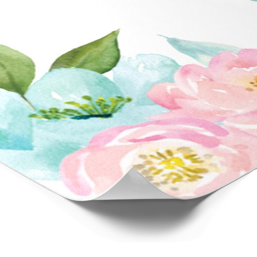 Roze Mint Floral Carrousel 1e verjaardag Poster (Hoek)