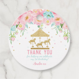 Roze Mint Floral Carrousel Birthday Hartelijk dank Bedankjes Labels
