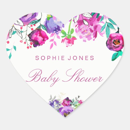 Roze Mint Flower Baby shower Love Heart Sticker (Voorkant)