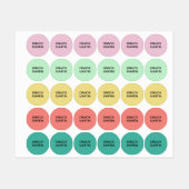 Roze Mint Geel Teal Koraal Rond Zelfklevende Naam Labels (Vel)