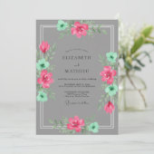 Roze Mint Geschilderde Bruiloft Kaart (Staand voorkant)