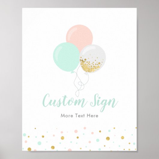 Roze, Mint & Gold Baby shower - Aangepast teken Poster (Voorkant)