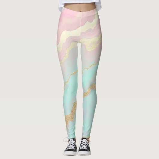 Roze Mint Goud Luxe Populaire Collectie Leggings (Voorkant)