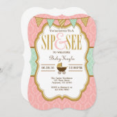 Roze Mint Goud Sip En Zie Uitnodiging (Voorkant / Achterkant)