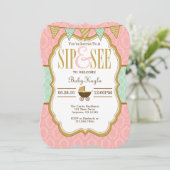 Roze Mint Goud Sip En Zie Uitnodiging (Staand voorkant)