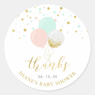 Roze, Mint & Gouden Ballonnen Baby Shower Favor Ronde Sticker