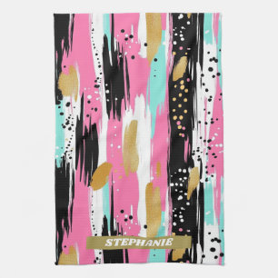 Roze Mint Gouden Luxe Abstract Theedoek