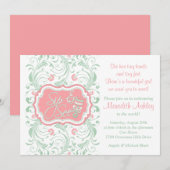 Roze Mint Green Floral Sip N Zie Baby shower Kaart (Voorkant / Achterkant)