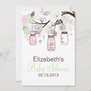 Roze Mint Green Mason Jars Baby shower Uitnodiging