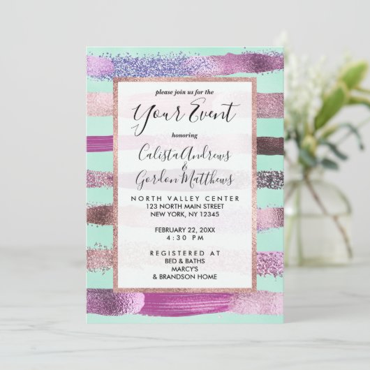 Roze Mint Green Nail Poolse glitterpenseelstreken Kaart (Staand voorkant)