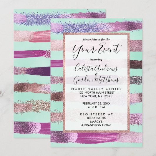 Roze Mint Green Nail Poolse glitterpenseelstreken Kaart (Voorkant / Achterkant)