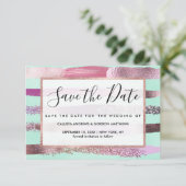Roze Mint Green Nail Poolse glitterpenseelstreken Save The Date (Staand voorkant)