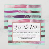 Roze Mint Green Nail Poolse glitterpenseelstreken Save The Date (Voorkant / Achterkant)