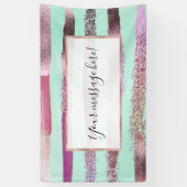 Roze Mint Green Nail Poolse glitterpenseelstreken Spandoek (Verticaal)