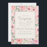 Roze Mint Green Waterverf Floral 90th Birthday<br><div class="desc">Verrassende aangepaste uitnodigingen voor 90e verjaardagsfeestjes zijn ontworpen met een schattige,  lichtroze waterverf florale en groenachtige groene tekst. De tekst is volledig klantgericht,  zodat ontwerp deze uitnodigingen voor iedereen van om het even welke leeftijd.</div>