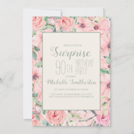 Roze Mint Green Waterverf Floral 90th Birthday